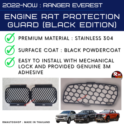 (RM08) 2022-PRESENT RANGER EVEREST - ENGINE RAT PROTECTION GUARD (BLACK EDITION) STAINLESS STEEL. COVER AIR INTAKE AND CABIN AIR, 1SET INCULDES 3PCS - Image 4